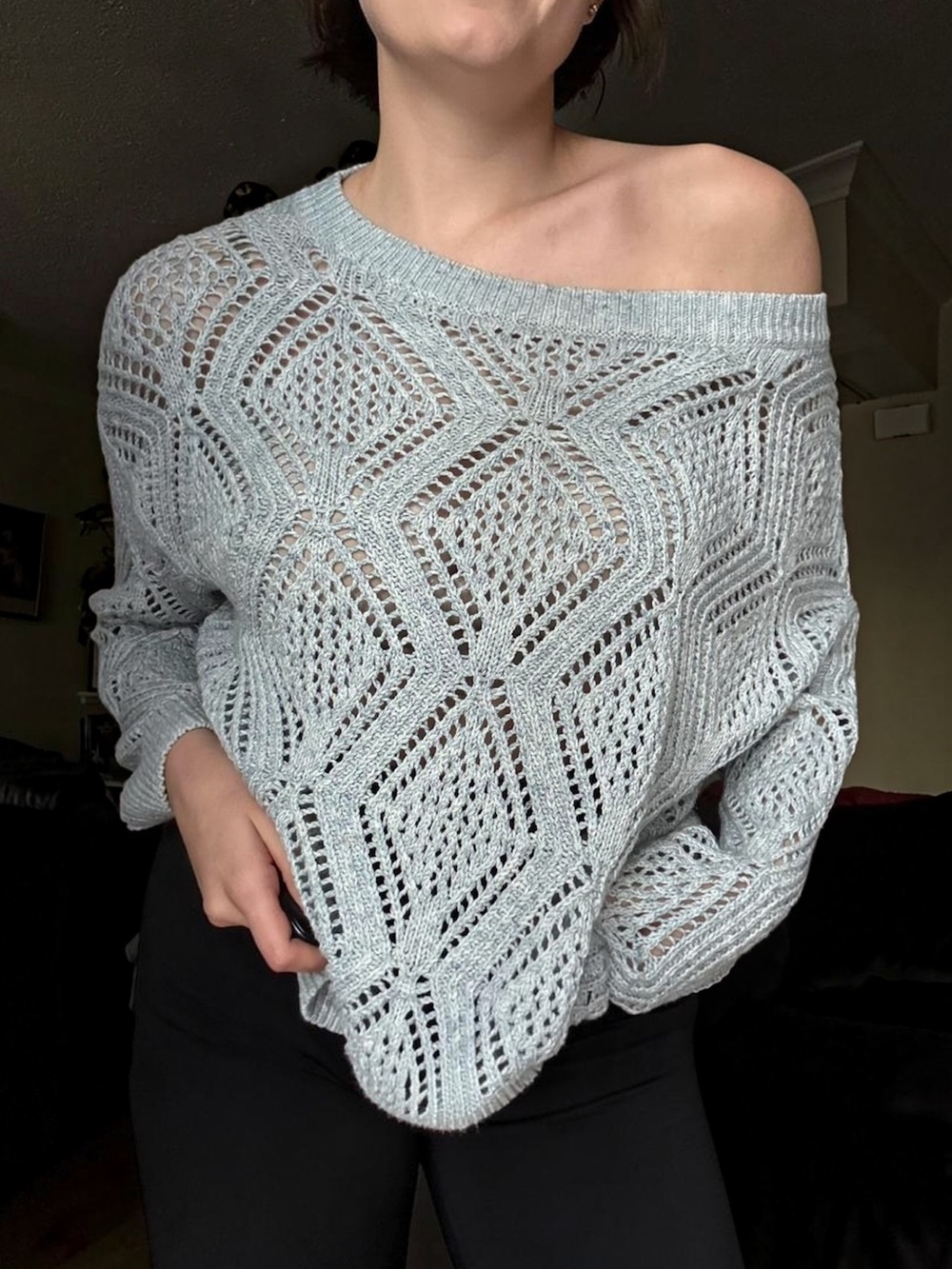 Old Navy Summer Crafted Open Knit Oversized Sweater in Blue Hydrangea XS NWT